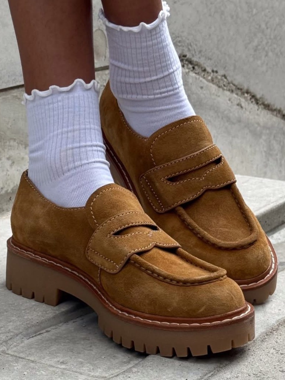 Marc Fisher LTD Women’s Norton Tan Suede Lug Sole Penny Loafers Sz 10 NWB